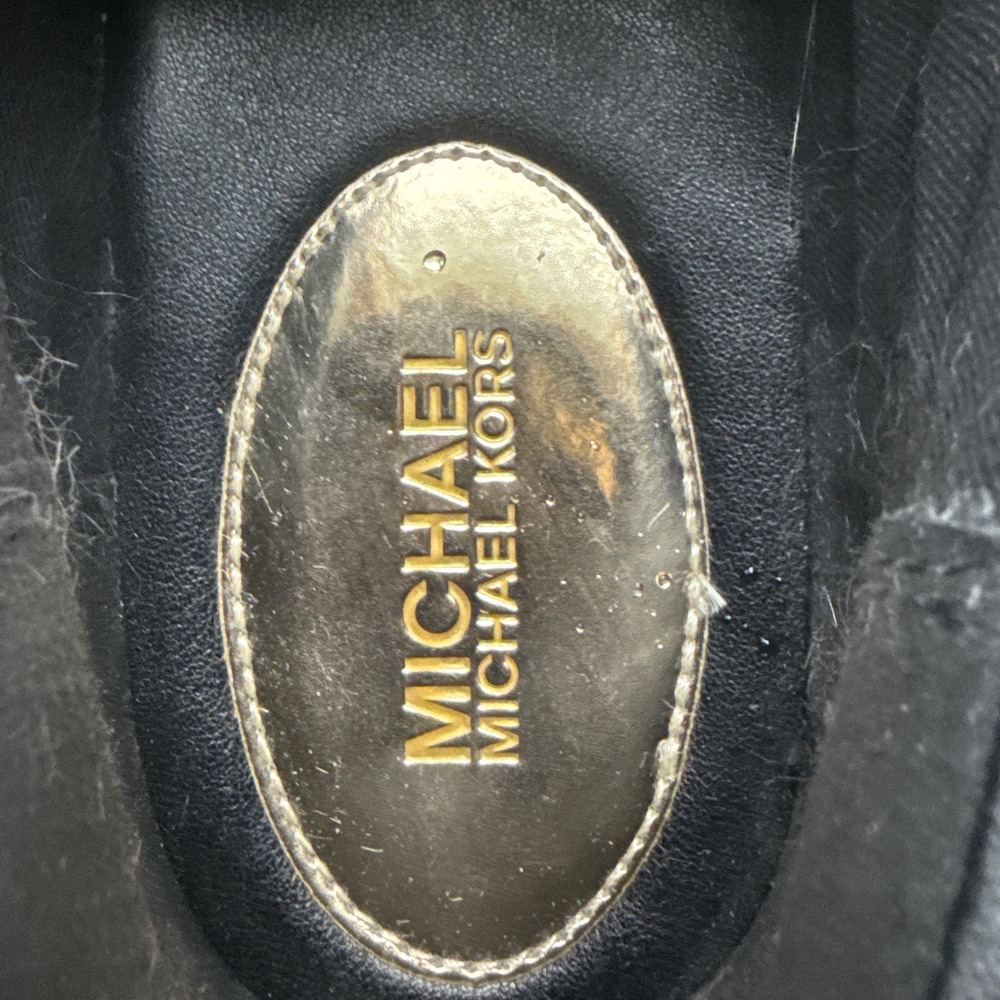 Michael Kors Black Suede Rabbit Fur Trim Slip On Sneakers Gold Logo Women 10M 41 - Picture 7 of 7